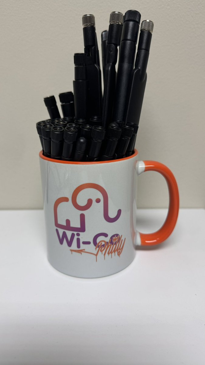 Not a coffee drinker. Not a tea drinker.
But definitely an antenna hoarder.

Turns out the <a href="/WiCoCommunity/">Wi-Co</a> Philly mug found its true calling here at the 802.11 Networks office — keeping all our test antennas in one place and looking stylish while doing it.