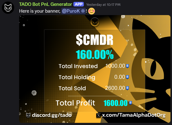 $CMDR launched and we're in within seconds.

We move early coz we prepare early. That’s the edge of being part of a real alpha community.

TADO is not for everyone, but if you wanna step up, take your chances and join our Discord: discord.gg/Hcm9vFxj

Limited slots only.