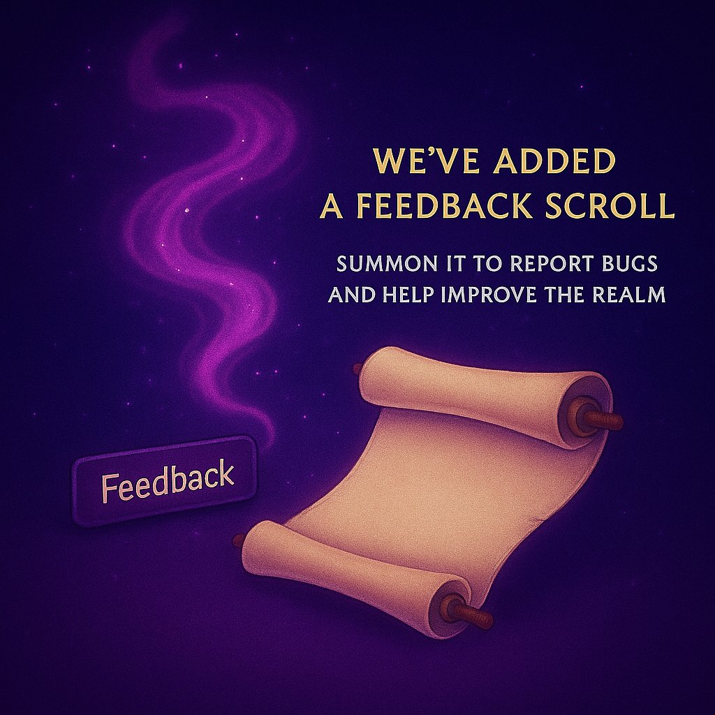 📝 New Quest Unlocked: Whisper to the Realm
📍 Bottom-right corner
🎁 Eternal gratitude (and… hidden XP? 👀)

Spot mischief, magic, or a brilliant idea? Click the Feedback Scroll.
The Realm listens.

#WyrdRealm #FeedbackQuest #GamifyEverything #EdTechRevolution