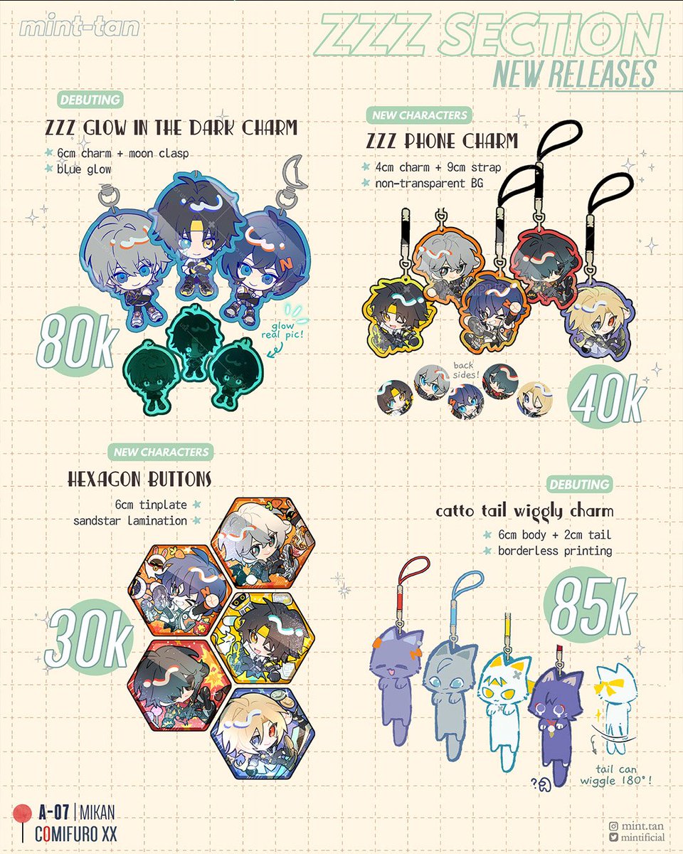 (1/3)
Hello!! here would be my #CFXX catalog~

GA: ❤️+🔁+Reply with your favorite item of this catalog!!
2 wnners will get 150rb of merch~ (Indonesia only‼️)

📍MIKAN @ A-07
🌟ZZZ, HSR, Genshin, Wuwa
⚡️OTS only!

More below + postcard trades!! ⬇️
#comifuroXX #cfxxcatalog