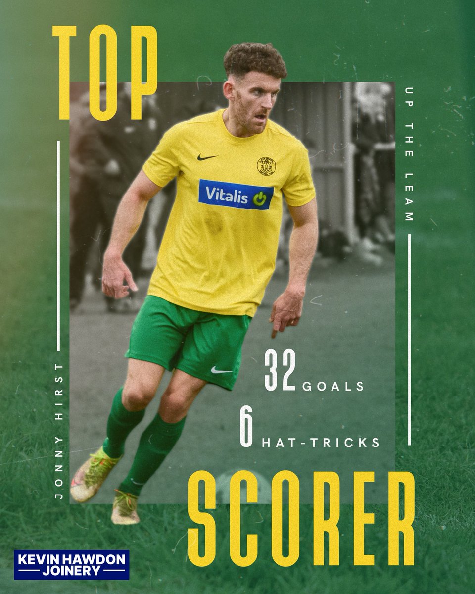 LeamRangers's tweet image. 𝗧𝗢𝗣 𝗦𝗖𝗢𝗥𝗘𝗥 — With 32 goals in 29 games, @JonnyHirst21 picked up the top scorer award. His 32 goals were the most of anyone in the league (in all comps). Six hat-tricks in there too.

Jonny is sponsored by Kevin Hawdon Joinery.

📸 @kelvinshell2015 | #UpTheLeam #UTL 🔰