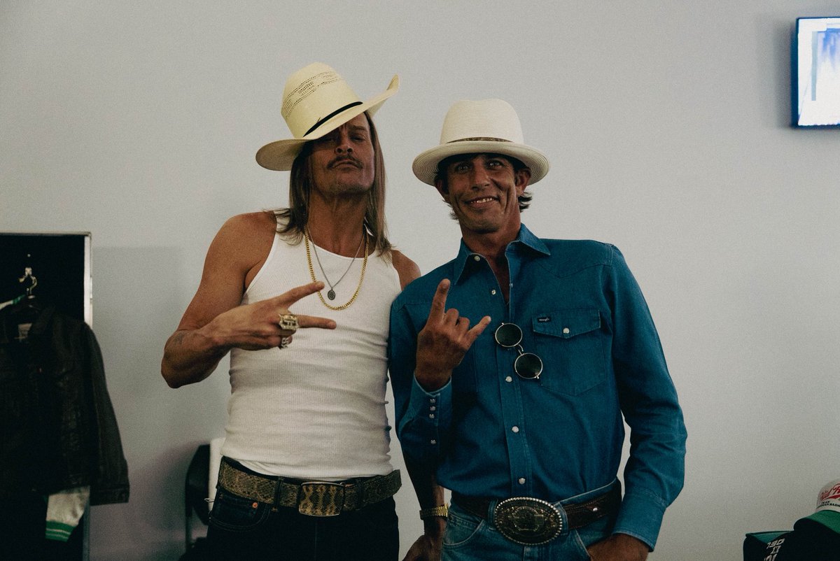 KidRock's tweet photo. Wanted to give a HUGE Thank you to my friends, country super star @ParkerMcCollum and The GOAT of bull riding @JBMauney and his son Jagger, for being a part of the @KidRockRNR Friday night. Much love and respect! 

A big thank you as well to all the fans who attended or watched live on @FoxNation as well. Thank you to the @PBR, all the world class cowboys and cowgirls who participated, the Jones family, @ATTStadium and congrats to The Jokers on an incredible win! 

We plan to make our Teams Rodeo League the coolest, most patriotic and entertaining sport on earth in the near future. Stay tuned!