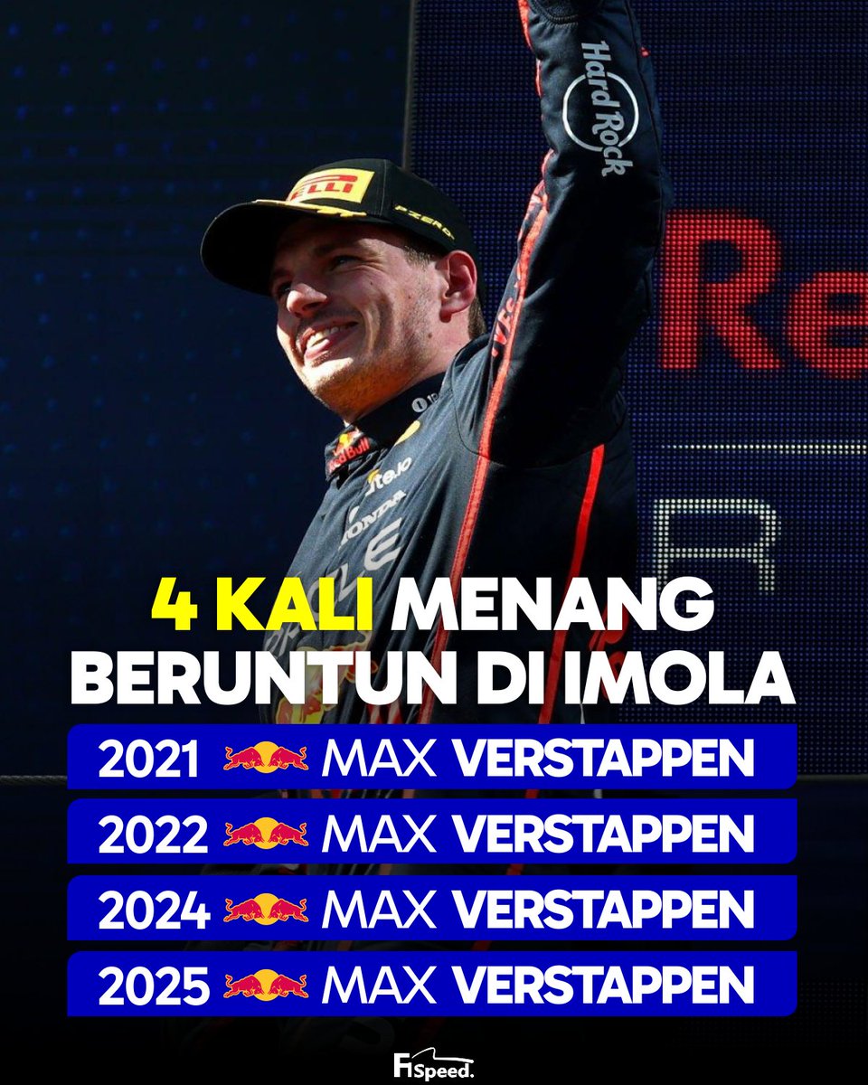 f1speed_indo's tweet photo. 🚨 Max Verstappen memperpanjang catatan kemenangannya di Imola menjadi empat kali beruntun sejak 2021 💪💪 https://t.co/LUdxw19WFl