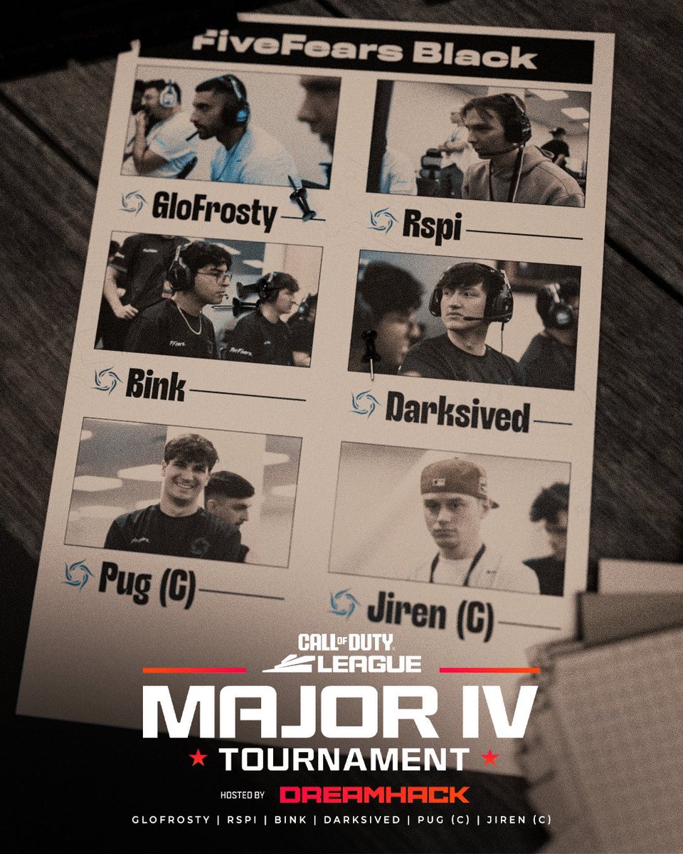 FiveFears Black ✈️ Dallas, TX
━━━━━━━━━━━━━━
⭐ Major IV hosted by <a href="/DreamHack/">DreamHack</a>
🗓️ May 23rd-25th, 2025

#FiveFears | #FearTheFive | #MajorIV