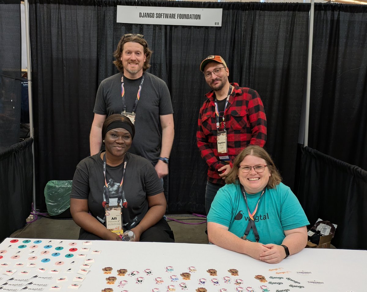 Django (@djangoproject) on Twitter photo 🫶 <a href="/afi_maame/">Afi</a> <a href="/webology/">✨ Jeff Triplett ✨</a> Baptiste <a href="/mvossisboss/">vossisboss</a> 🫶 that’s some pretty cool stickers you have there!#PyConUS 🫶 <a href="/afi_maame/">Afi</a> <a href="/webology/">✨ Jeff Triplett ✨</a> Baptiste <a href="/mvossisboss/">vossisboss</a> 🫶 that’s some pretty cool stickers you have there!#PyConUS