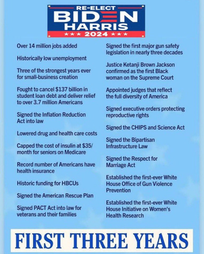 Phoenixwmn's tweet photo. A PARTIAL list of #OurJoe's accomplishments for US, not himself--but America---ALL Americans regardless of Party. https://t.co/NHuOYFjoNy