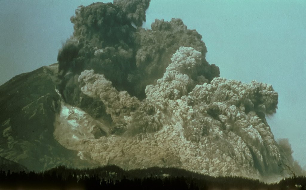 waEMD's tweet photo. 45 years ago today, Mount St. Helens erupted, killing 57 people and spewing 540 million tons of ash, which traveled the world. It’s a moment we will never forget. We conducted a moment of silence today to remember those who died. https://t.co/kZKEFDM1KY