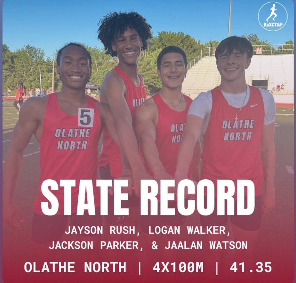 JacksonP0631's tweet image. An amazing moment for Olathe north we have broken the state record with a time of 41.35! Winning the meet. ( I was the third leg)#kansas #staterecord #4x100 #track #pr #wehere #newrecord