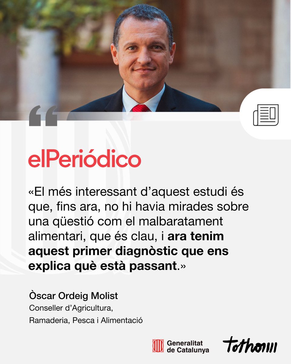 Agricultura (@agriculturacat) on Twitter photo 📰 Llegeix l’entrevista al #conseller <a href="/oscarordeig/">Òscar Ordeig</a> a <a href="/elperiodico_cat/">El Periódico</a>.
🗣️ «Fomentar els hàbits de cuina a la llar ajudaria a reduir el malbaratament alimentari, així com impulsar la formació alimentària a les escoles.»
🔗 amp.elperiodico.com/es/sociedad/20… 📰 Llegeix l’entrevista al #conseller <a href="/oscarordeig/">Òscar Ordeig</a> a <a href="/elperiodico_cat/">El Periódico</a>.
🗣️ «Fomentar els hàbits de cuina a la llar ajudaria a reduir el malbaratament alimentari, així com impulsar la formació alimentària a les escoles.»
🔗 amp.elperiodico.com/es/sociedad/20…