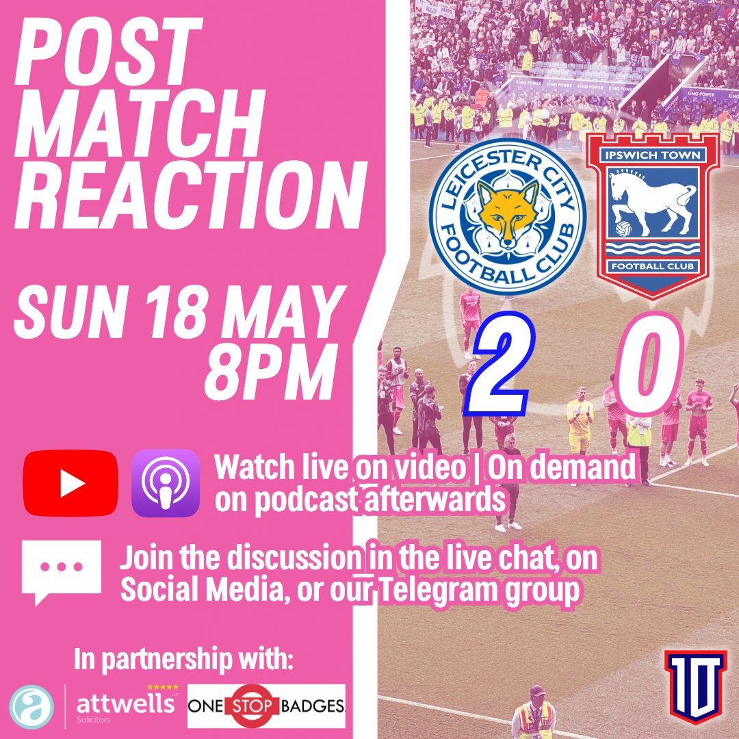 🚩 THE FLAGSHIP SHOW
⏰ *LIVE AT 8PM*
⚽️  #LCFC 2-0 #ITFC Post Match Reaction

📺 Watch live here/Facebook/YouTube: youtube.com/live/6-FWNXo97…
 
🎧 Available on podcast later