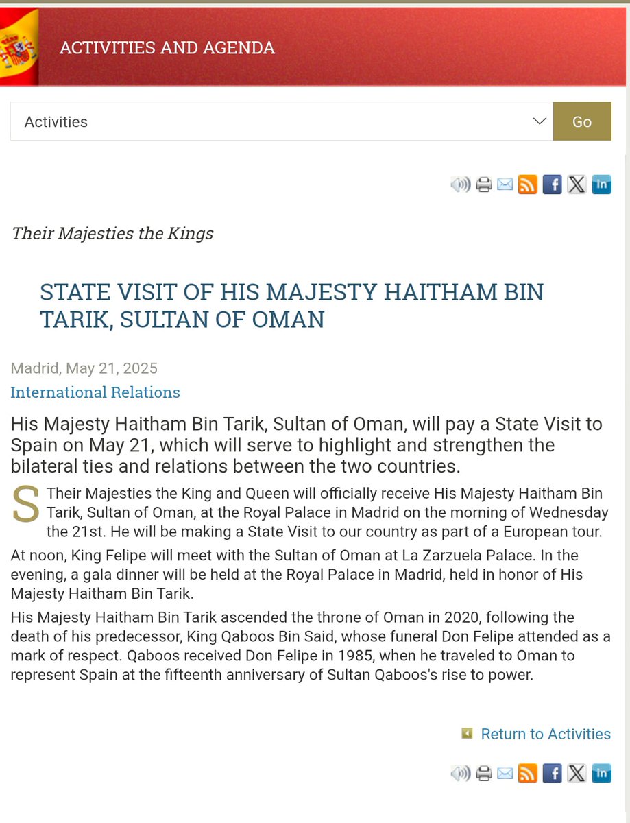 القصر الملكي الإسباني يعلن عن الزيارة السامية 🇴🇲🇪🇦

casareal.es/ES/actividades…