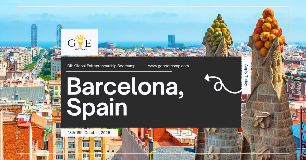 khagendra1993's tweet photo. 🚨 Applications Open!
Join the 13th Global Entrepreneurship Bootcamp in Barcelona, Spain 🇪🇸
📅 Oct 13–16, 2025
🌍 Network with global changemakers
💡 Pitch, grow &amp; scale your startup
🔗 Apply Now: https://t.co/EARonOZEEX
#GEB2025 #Startups #Entrepreneurship #Barcelona #Innovation https://t.co/lCr3Kk9Ptv
