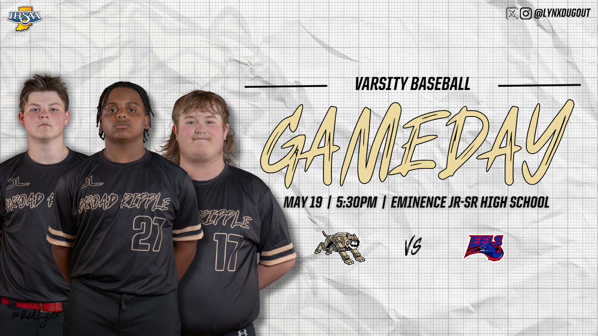 PPHS Broad Ripple Lynx Baseball (@lynxdugout) on Twitter photo The Lynx look for a little piece of history on Monday vs. the Eels.
ποΈ <a href="/EHSEelsBaseball/">Eminence Eels Baseball</a>
π 5:30PM
π 6760 IN-42, Martinsville, IN 46151
β
οΈ 68Β°
#SoWhatNowWhat #BeALynx πΎ The Lynx look for a little piece of history on Monday vs. the Eels.
ποΈ <a href="/EHSEelsBaseball/">Eminence Eels Baseball</a>
π 5:30PM
π 6760 IN-42, Martinsville, IN 46151
β
οΈ 68Β°
#SoWhatNowWhat #BeALynx πΎ