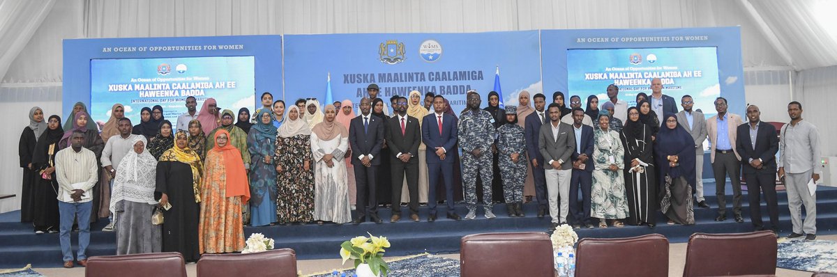 MFBESomalia's tweet photo. Minister @AhmedHasanAden, Opened in partnership with the Ministry @MOP_Somali and with support from @MFamily_HRD, @UNTMIS_, @UNODC_MCP and @DKinSomalia, hosted a commemorative event for International #WomenInMaritimeDay to support the achievements of Somali women in Maritime. https://t.co/MDPd0EBqZa