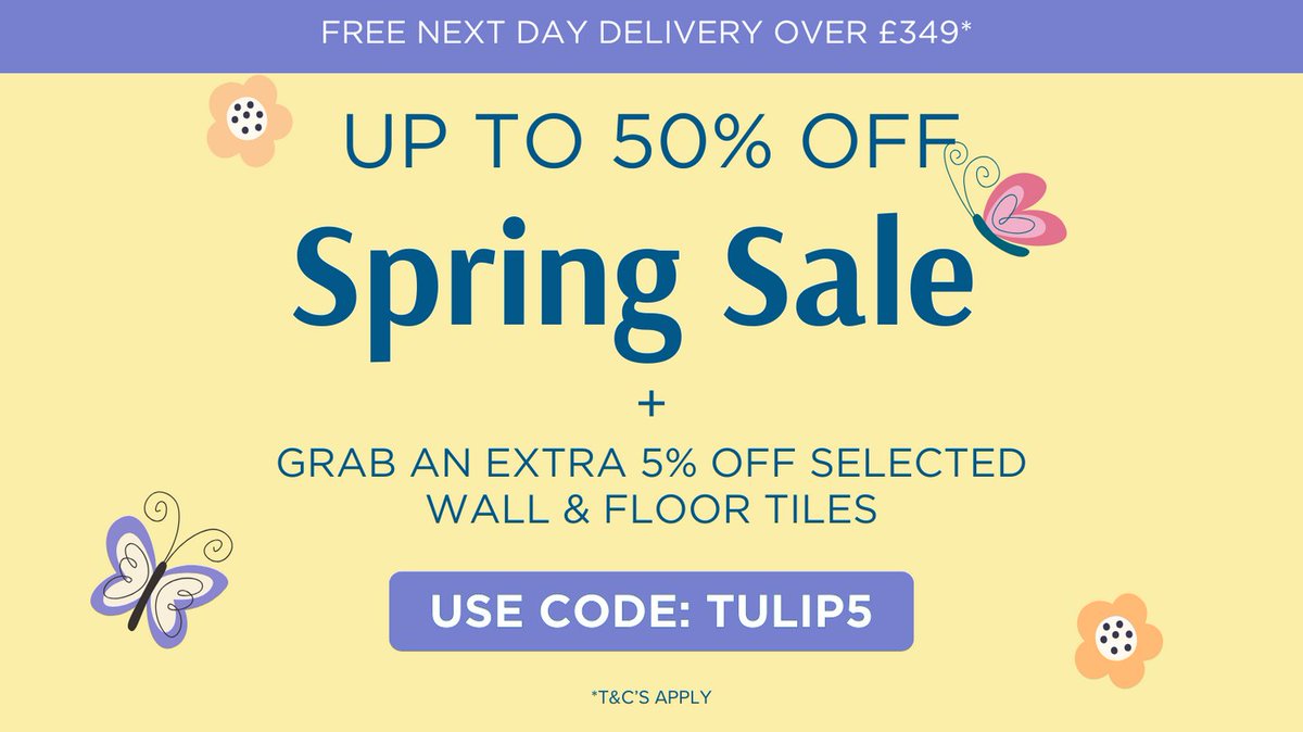 TheStoneTileCo's tweet image. 🌸 Spring into Style &amp;amp; Savings!
Enjoy up to 50% OFF selected tiles — plus an extra 5% OFF with code TULIP5 🌿✨

🛒 Tap to shop: stonetilecompany.co.uk/offers-sale

#Homereno #Tiles #HomeDesign #FloorTiles #WallTiles #InteriorDesign