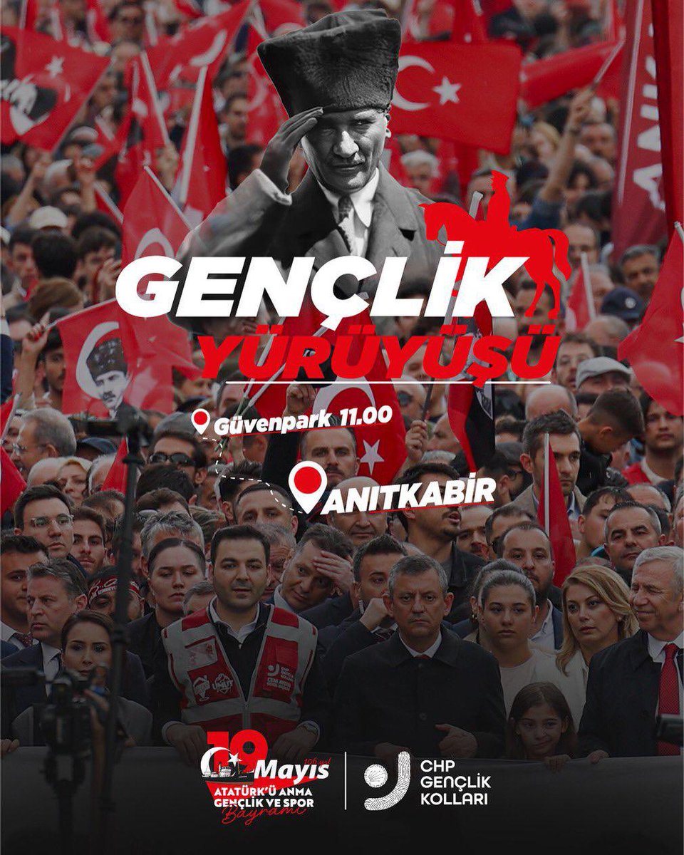 19 Mayıs, sadece bir bayram değil; bu milletin yeniden ayağa kalkışının, bağımsızlığa yürüyüşünün adıdır. Gazi Mustafa Kemal Atatürk’ün gençliğe emanet ettiği bu büyük günü, hep birlikte yaşamak için buluşuyoruz.

19 Mayıs Pazartesi günü saat 11.00’de Güvenpark’tan Anıtkabir’e