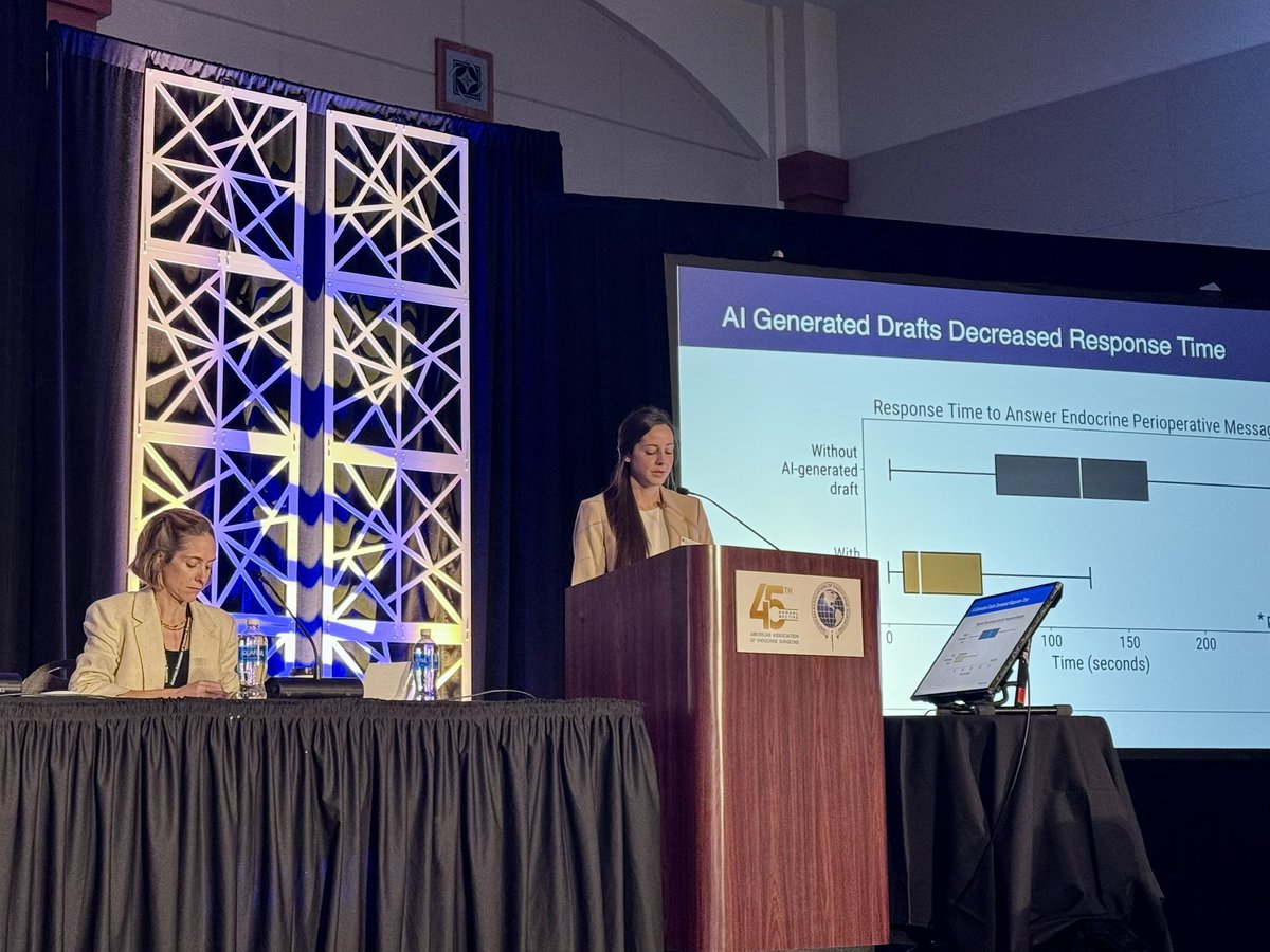 Vivek Sant, MD (@viveksantmd) on Twitter photo Outstanding presentation by <a href="/UTSW_Surgery/">UTSW Surgery</a> resident Katie Whitehouse <a href="/KRWhitehouse/">Katherine Whitehouse</a> - budding endocrine oncologic surgeon - about AI generated drafts to inbasket messages! <a href="/TheAAES/">American Association of Endocrine Surgeons</a> #AAES2025 Outstanding presentation by <a href="/UTSW_Surgery/">UTSW Surgery</a> resident Katie Whitehouse <a href="/KRWhitehouse/">Katherine Whitehouse</a> - budding endocrine oncologic surgeon - about AI generated drafts to inbasket messages! <a href="/TheAAES/">American Association of Endocrine Surgeons</a> #AAES2025