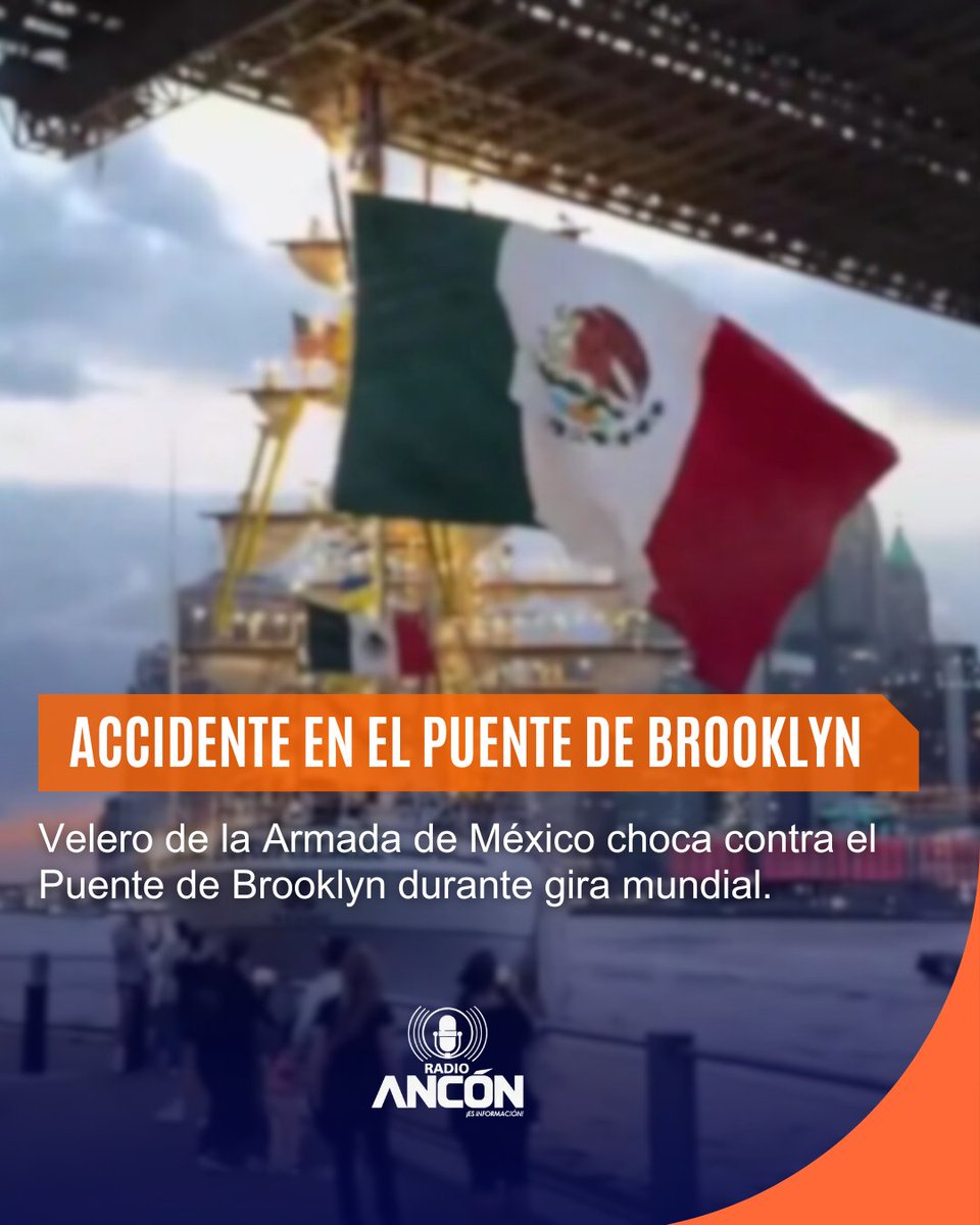 radioanconpa's tweet image. Velero Cuauhtémoc de la Armada de México chocó con el puente de Brooklyn: 2 fallecidos, 22 heridos y caos a bordo. Falla mecánica habría causado el accidente. El barco realizaba una gira internacional.
#Brooklyn #México #eeuu