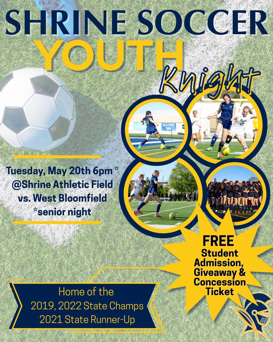 Mark Soma (@shrinesoccer) on Twitter photo Super excited to be hosting our youth soccer players out to our final regular season game, oh and Senior night. Celebrating an outstanding senior class.
<a href="/ShrineSports/">Shrine Sports</a> <a href="/wearesoccer_mi/">We Are Soccer Michigan</a> <a href="/MIPrepZone/">MIPrepZone</a> Super excited to be hosting our youth soccer players out to our final regular season game, oh and Senior night. Celebrating an outstanding senior class.
<a href="/ShrineSports/">Shrine Sports</a> <a href="/wearesoccer_mi/">We Are Soccer Michigan</a> <a href="/MIPrepZone/">MIPrepZone</a>