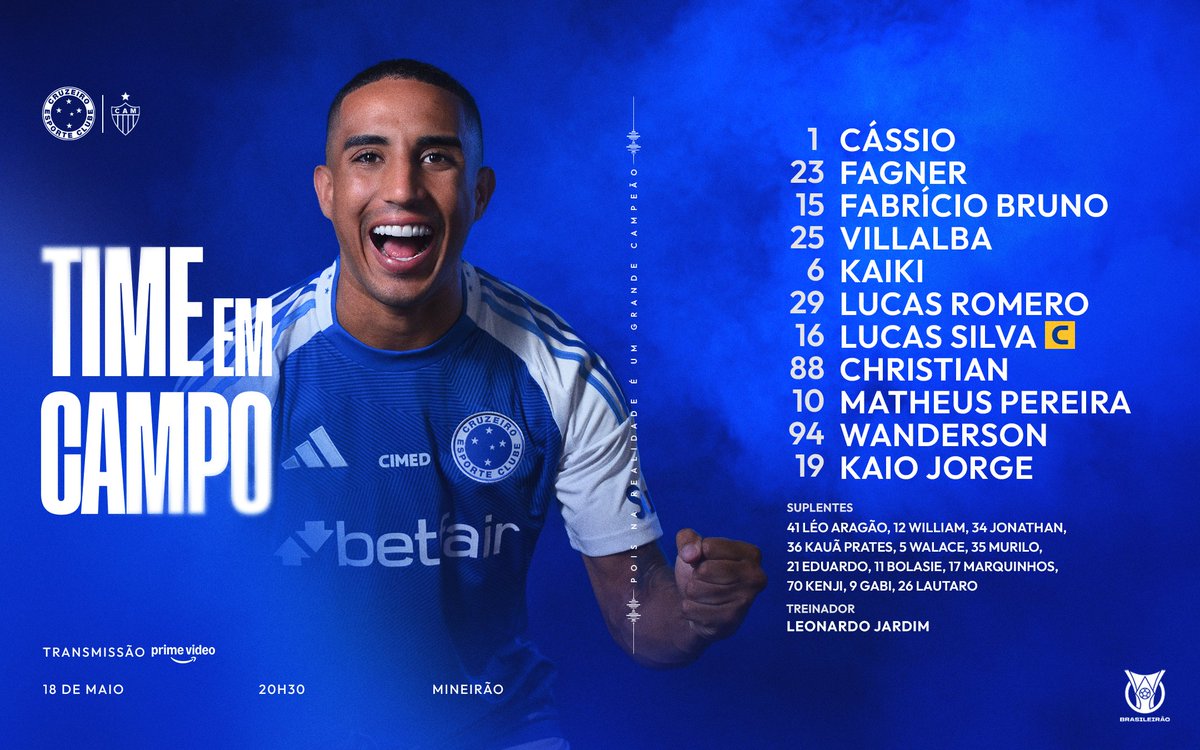 Cruzeiro's tweet photo. 🦊📝 O Cabuloso está escalado para o clássico contra o Atlético-MG! VAMOS PELA VITÓRIA!

Link de transmissão da partida: https://t.co/dHcjfhb0fq

🔷 #CRUxCAM #GrandeCampeão https://t.co/j6GorXwXcd