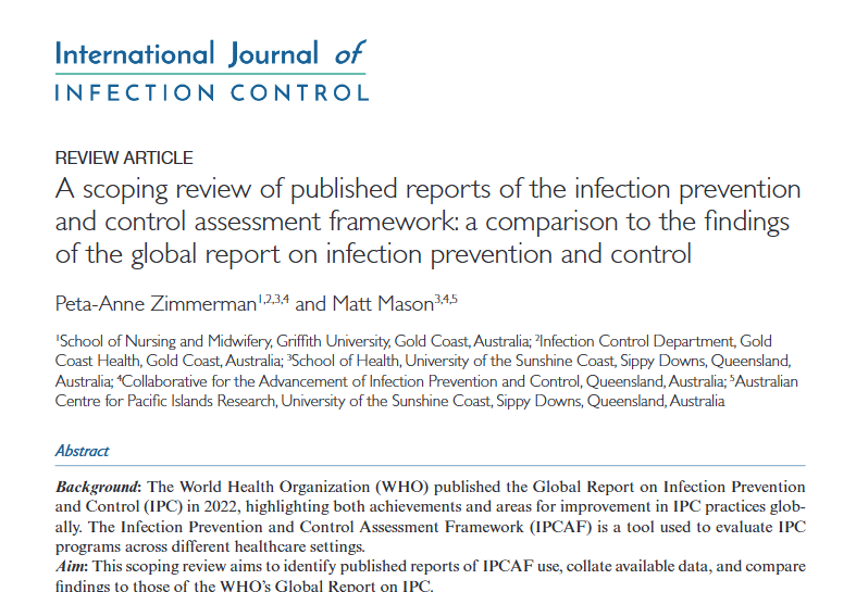 Griffith University Nursing & Midwifery (@griffithnursing) on Twitter photo 📢 Publication Alert 📢
A new scoping review led by our very own Dr Zimmerman <a href="/IPCPau/">Peta-Anne Zimmerman</a> from our school <a href="/Griffith_Uni/">Griffith University</a> explores global use of the <a href="/WHO/">World Health Organization (WHO)</a> #IPCAF tool across 18 countries 🌍
Have a read here 🔗
ijic.info/article/view/2… 📢 Publication Alert 📢
A new scoping review led by our very own Dr Zimmerman <a href="/IPCPau/">Peta-Anne Zimmerman</a> from our school <a href="/Griffith_Uni/">Griffith University</a> explores global use of the <a href="/WHO/">World Health Organization (WHO)</a> #IPCAF tool across 18 countries 🌍
Have a read here 🔗
ijic.info/article/view/2…