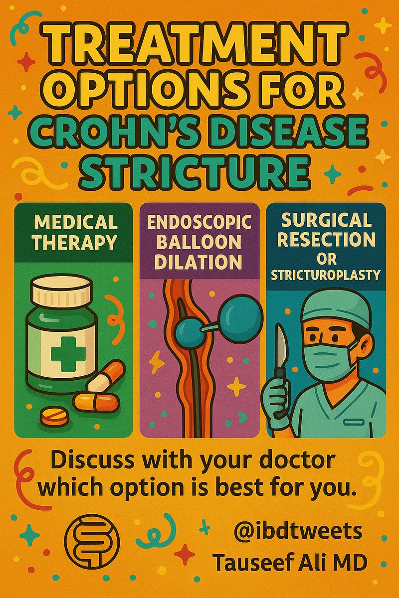 For my GI and surgical colleagues:
A patient presents with a Crohn’s-related stricture —

How do you decide between medical therapy, endoscopic dilation, or surgery?

What factors guide your decision-making process?
Let’s hear your approach.

#IBD #Crohns #MedTwitter #GIsurgery