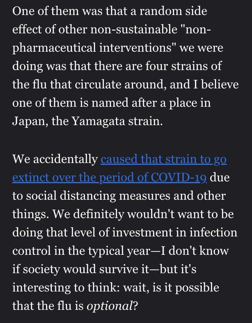 This is wild:

We accidentally caused a strain of the flu to go extinct during COVID.