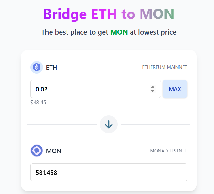 _DigitalJoe_'s tweet photo. GMonad fam🤠

I have finally built the cheapest ETH to MON bridge

Get your MON today at lowest price
(1$ = 12 MON)

https://t.co/ScSNZhaaSn https://t.co/mKK3yNpcQN