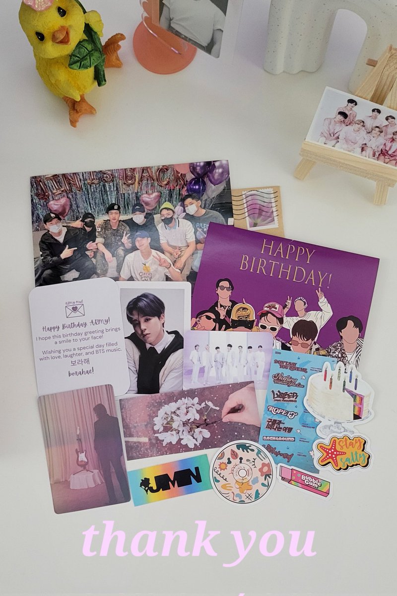 wendylc90's tweet photo. Happy sunday everyone 🌸💜today I received army birthday 🎉🥳mail from @rompekoobeza . Thank you so much Nicole I love everything 💜🙆‍♀️.
#bts #armymail #btsarmyforever
#birthdaywishes https://t.co/t5J3PaNB9Q