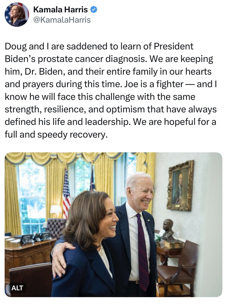 harryjsisson's tweet image. An amazing and heartfelt message from Kamala Harris on Biden’s cancer diagnosis. Really well said.