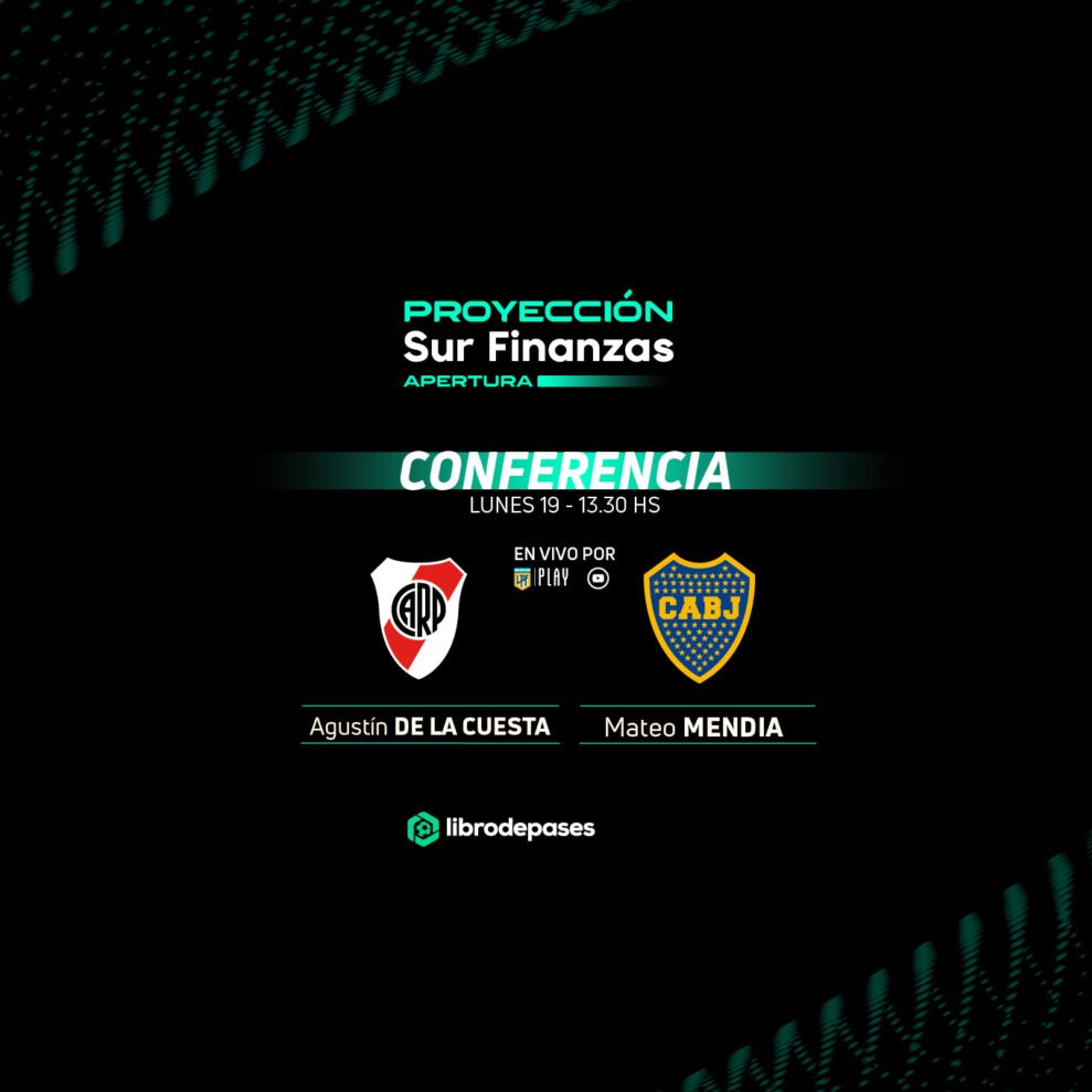 Proyeccion LPF (@proyeccionlpf) on Twitter photo ¡Mañana tenemos #ConferenciaLPF! 🎙️
Nos visitan Agustín De La Cuesta, de <a href="/RiverPlate/">River Plate</a> y Mateo Mendia, por <a href="/BocaJrsOficial/">Boca Juniors</a>, en la previa del superclásico por la #Fecha14 del #TorneoProyección <a href="/surfinanzas/">Sur Finanzas</a> 🏆
⌚️Desde las 13.30
📲 bit.ly/LPF_Play
💻 ligaprofesional.ar/notas/proyecci… ¡Mañana tenemos #ConferenciaLPF! 🎙️
Nos visitan Agustín De La Cuesta, de <a href="/RiverPlate/">River Plate</a> y Mateo Mendia, por <a href="/BocaJrsOficial/">Boca Juniors</a>, en la previa del superclásico por la #Fecha14 del #TorneoProyección <a href="/surfinanzas/">Sur Finanzas</a> 🏆
⌚️Desde las 13.30
📲 bit.ly/LPF_Play
💻 ligaprofesional.ar/notas/proyecci…