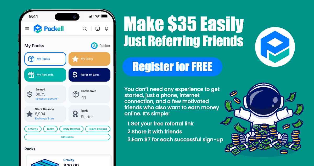 Packellapp's tweet image. Join Packell &amp;amp; Start Earning by Referring Friends!

Looking for a new way to earn online? Join Packell.

Want to be part of it?
📷 Click here to sign up: packell.com/register/free-…

Let’s grow together!
#Packell #EarnOnline #ReferralRewards #ShopAndEarn
