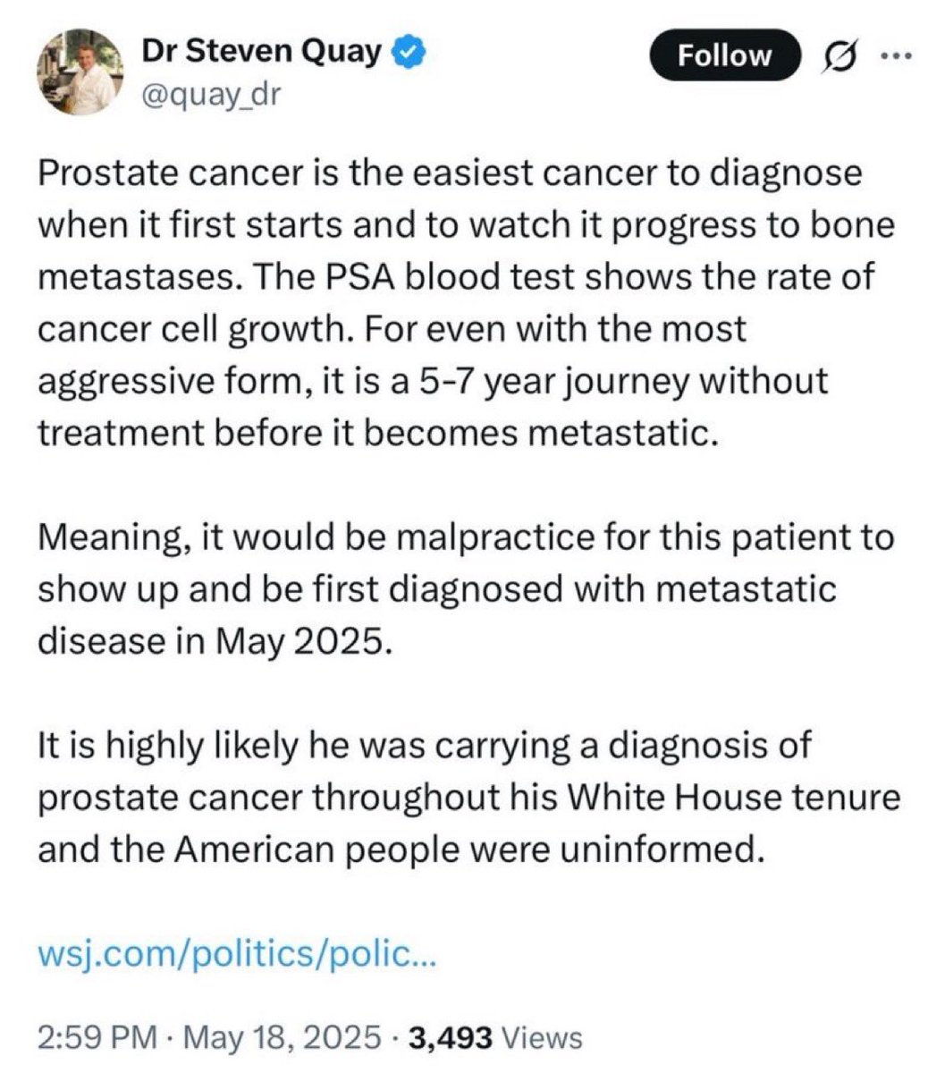 There is no chance with the medical staff the president of the United States has that they did not know this for years.

The American people were lied to, and that is criminal. 

This makes Watergate look like jaywalking.

What I’m really wondering is, was Joe Biden lied to?