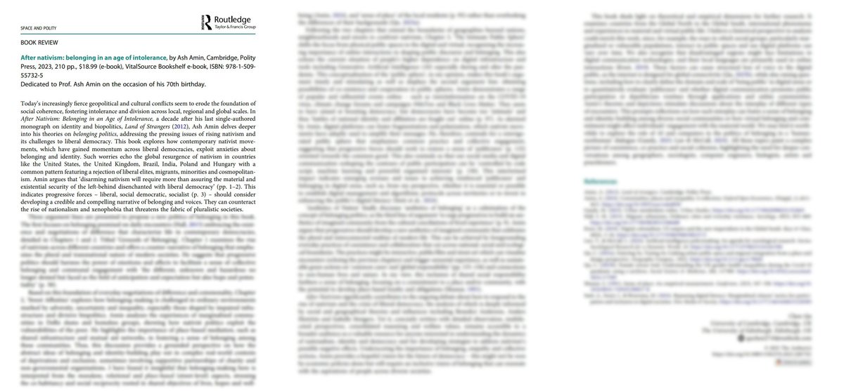My privilege to have the book review for 'After Nativism' <a href="/politybooks/">Polity</a> <a href="/SpacePolity/">Space & Polity</a>, where I also argue that belonging politics in on-and-off-line entanglement can be considered and rethink if more general princinples in the digital world can be possible.

tandfonline.com/doi/full/10.10…