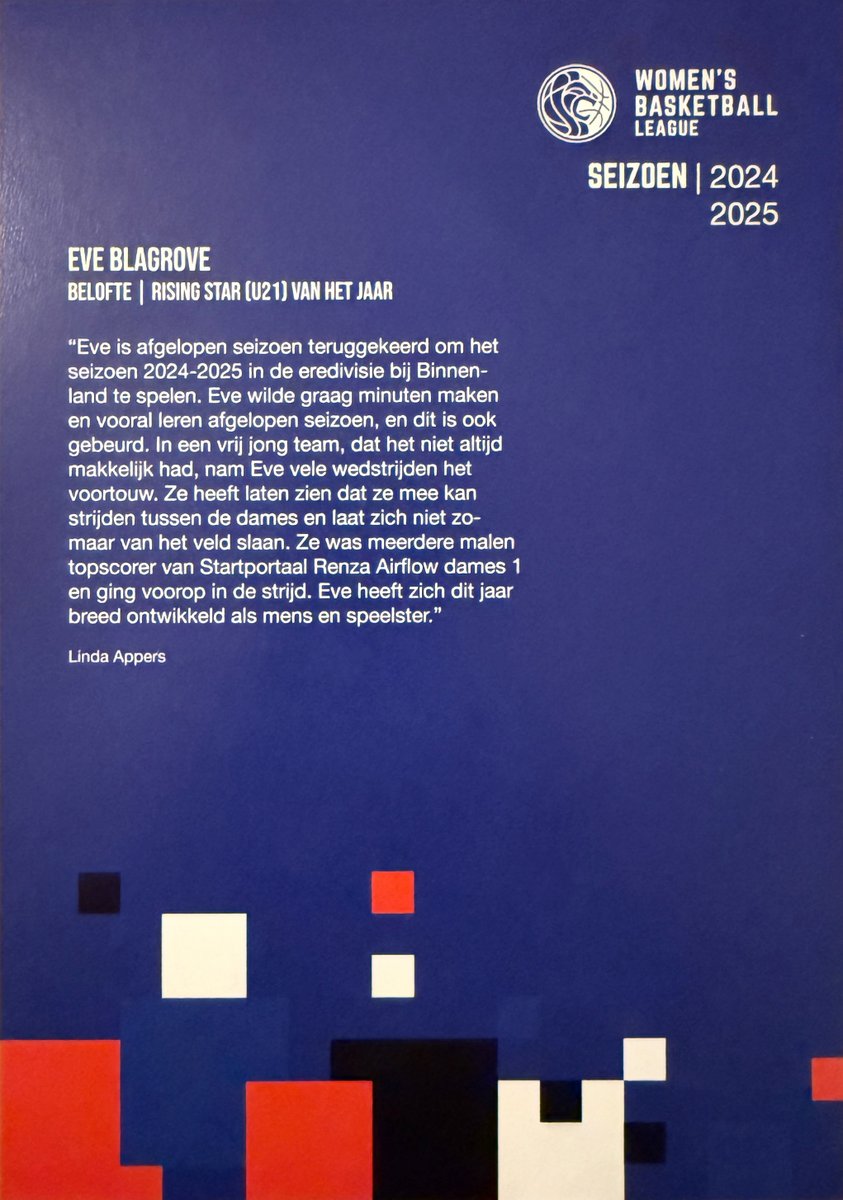 EveBlagrove's tweet image. Honored to receive the 2025 Rising Star / Rookie of the Year award in the Women’s Basketball League - the highest professional women’s basketball league in The Netherlands.
A big thank you to all the coaches and players who voted for me. I truly appreciate the recognition! 🙏🏾💪🏾❤️