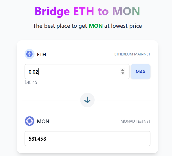 _DigitalJoe_'s tweet photo. GMonad

I just launched the cheapest ETH to MON bridge

Check it out - https://t.co/NlvAsmiJ9i https://t.co/uPPdSaRufG
