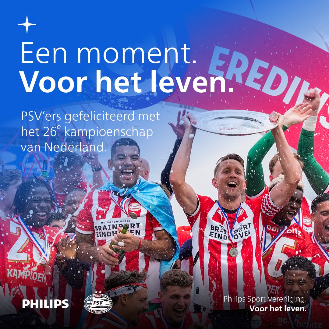 Wat een onvergetelijk moment voor <a href="/PSV/">PSV</a>! Als founder en strategisch partner zijn we trots op de kampioen! 💙 #PSVxPhilips