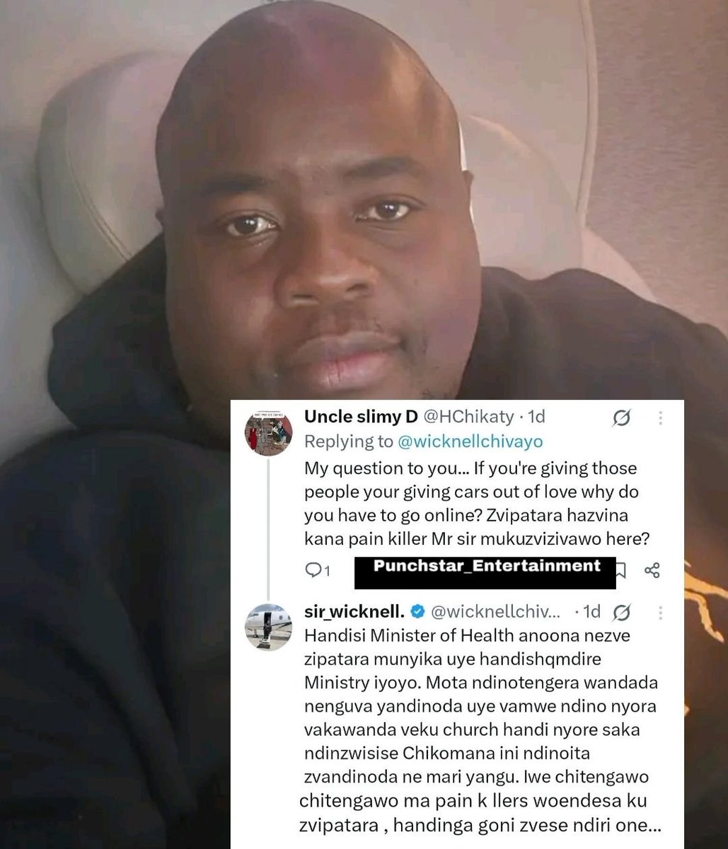 Crime Watch Zimbabwe (@crimewatchzw) on Twitter photo Wicknell Chivayo responds to a comment on his X post, where someone asked why celebrities are being given cars while hospitals lack medication.
📸<a href="/punchstar87/">Punchstar News</a> Wicknell Chivayo responds to a comment on his X post, where someone asked why celebrities are being given cars while hospitals lack medication.
📸<a href="/punchstar87/">Punchstar News</a>