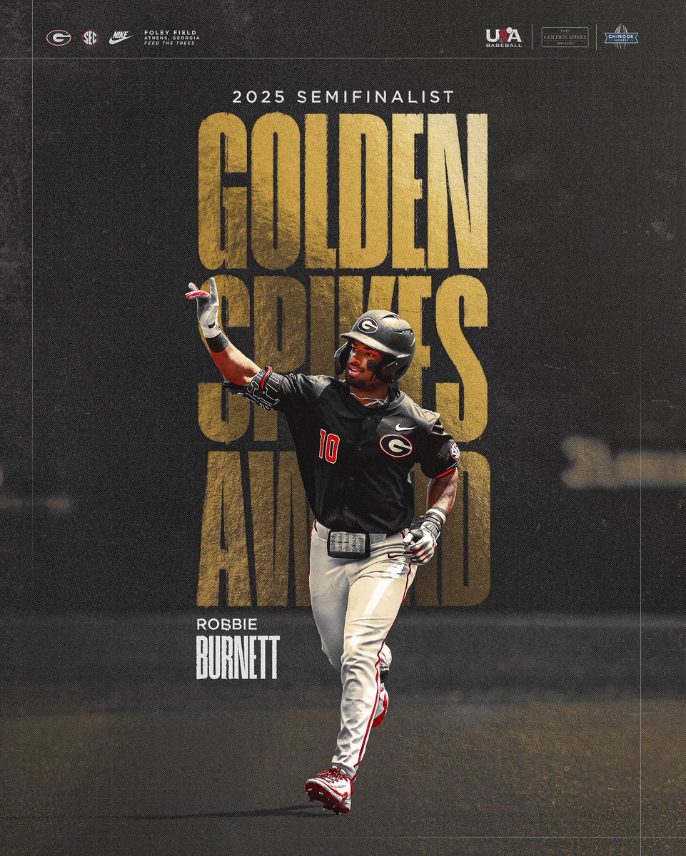 Georgia Baseball (@baseballuga) on Twitter photo ππ¨π₯πππ§ ππ©π’π€ππ¬ ππ°ππ«π πππ¦π’ππ’π§ππ₯π’π¬π
<a href="/RobbieBurnett25/">Robbie Burnett</a> has been named a semifinalist for the 2025 Golden Spikes Award.
Fan voting will run from 2:00 p.m. ET May 18 to 11:59 p.m. ET May 28. Fans can vote as many times a day as they want.
#GoDawgs ππ¨π₯πππ§ ππ©π’π€ππ¬ ππ°ππ«π πππ¦π’ππ’π§ππ₯π’π¬π
<a href="/RobbieBurnett25/">Robbie Burnett</a> has been named a semifinalist for the 2025 Golden Spikes Award.
Fan voting will run from 2:00 p.m. ET May 18 to 11:59 p.m. ET May 28. Fans can vote as many times a day as they want.
#GoDawgs