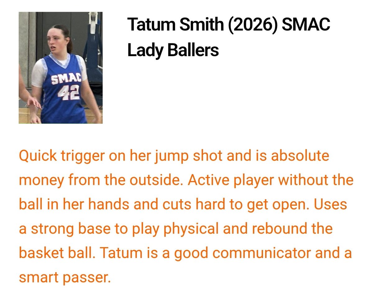 Tatum Smith (@taybuckets_) on Twitter photo Thank you for the evaluation!! <a href="/SMACBasketball/">SMAC Basketball</a> <a href="/STVMGBK/">STVM Girls Basketball</a> <a href="/NE2KHoops/">NE2KHoops</a> <a href="/Elite40League/">Elite 40 League</a> Thank you for the evaluation!! <a href="/SMACBasketball/">SMAC Basketball</a> <a href="/STVMGBK/">STVM Girls Basketball</a> <a href="/NE2KHoops/">NE2KHoops</a> <a href="/Elite40League/">Elite 40 League</a>