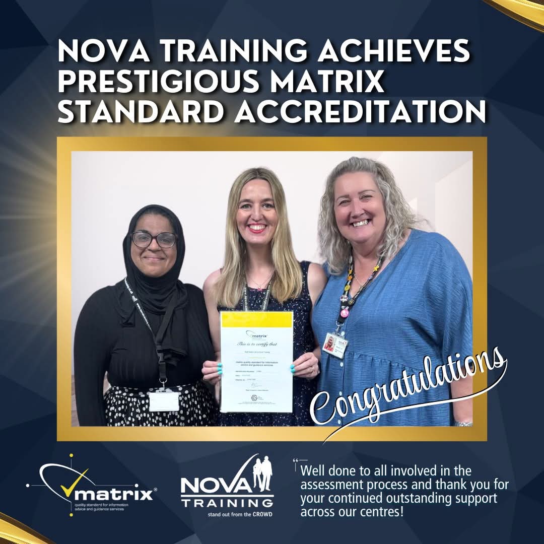 novatraining's tweet photo. Weβre proud to announce that Nova Training has successfully renewed the Matrix IAG Quality Standard, a national benchmark that recognises high-quality information, advice, and guidance (IAG) services.
#standoutfromtheCROWD #makeIAGbetter #MatrixStandard https://t.co/ZSIKr6XLKZ