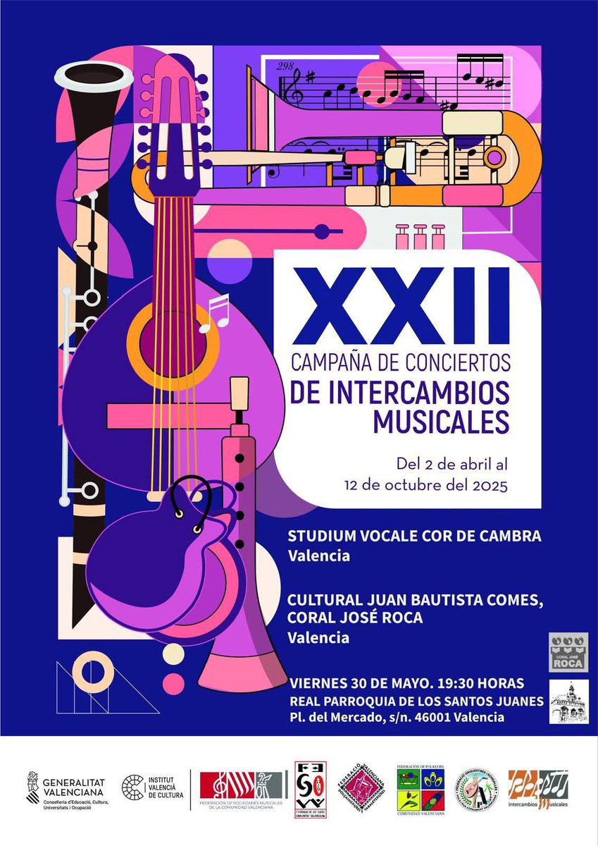 El próximo viernes 30 de mayo ofreceremos un concierto enmarcado dentro de la XXII Campaña de Intercambios Musicales con nuestros amigos de la Coral Jose Roca en la Real Parroquia de los Santos Juanes <a href="/SanNicolasVlc/">Parroquia San Nicolás Valencia</a> <a href="/SanJosemariaVLC/">Parroquia San Josemaría Valencia</a> <a href="/globalmentaa/">Global Menta</a>