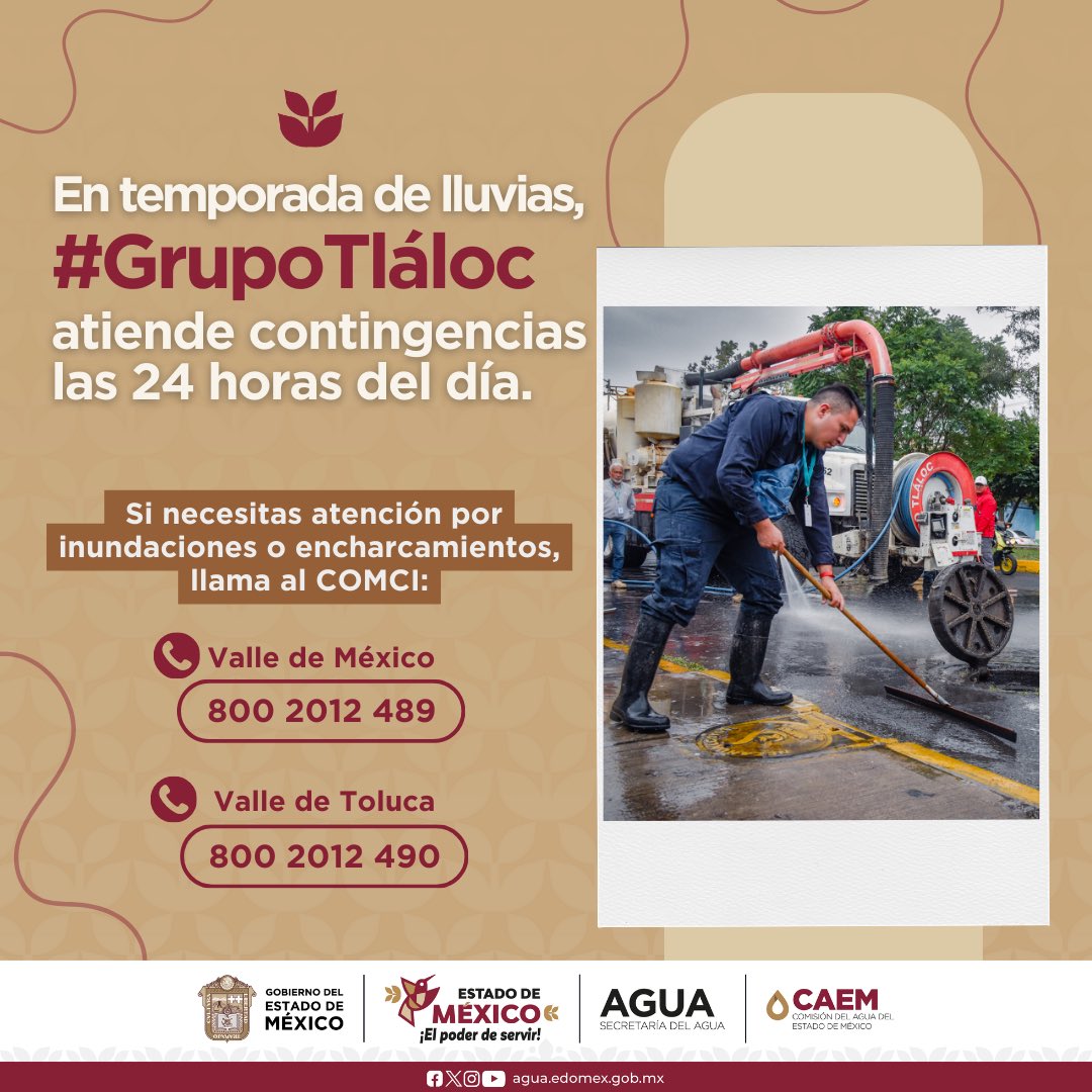 CAEM_EDOMEX's tweet photo. ⛈️ En temporada de lluvias, monitoreamos, vigilamos y actuamos las 24 horas del día para evitar encharcamientos e inundaciones.

Reporta contingencias pluviales:
📞 Valle de México: 800-201-2489
📞 Valle de Toluca: 800-201-2490
#PrevenirEsPoder https://t.co/MvtPSZANFH