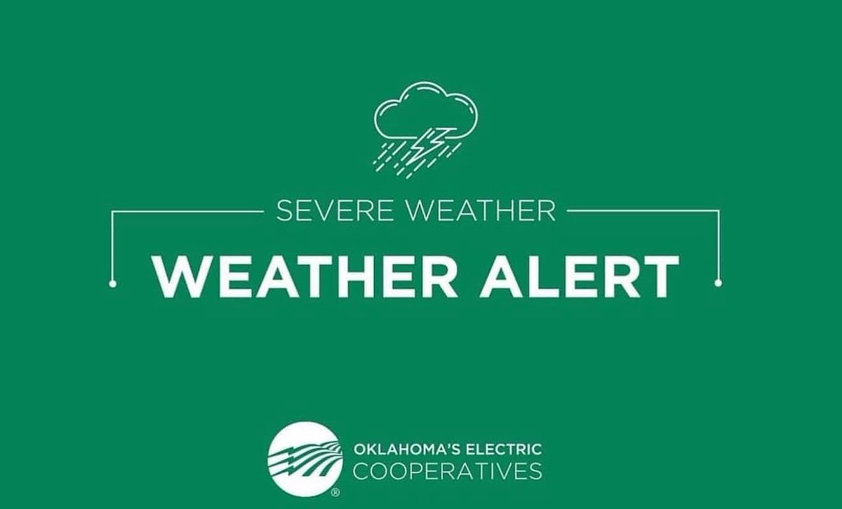 ⚡️Co-op members, stay weather aware! ⚡️

Severe storms with risk of large hail and tornadoes are forecasted for most of Oklahoma today and tomorrow. Stay weather aware with our friends at <a href="/NWSNorman/">NWS Norman</a>, <a href="/NWSAmarillo/">NWS Amarillo</a> &amp; <a href="/NWStulsa/">NWS Tulsa</a>. For statewide outages, visit:
outages.oaec.coop/outages/maps