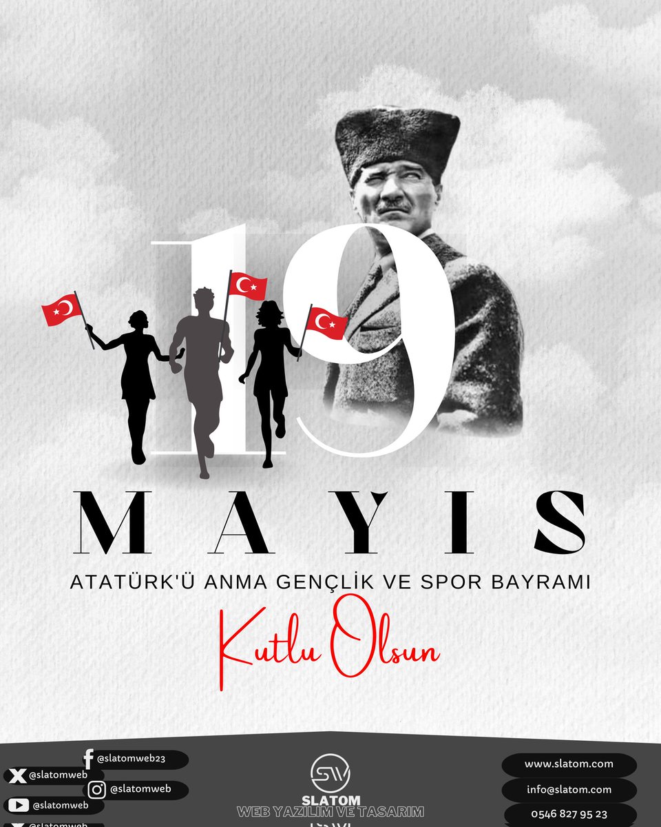 SlatomWeb's tweet photo. 19 Mayıs Atatürk’ü Anma, Gençlik ve Spor Bayramı kutlu olsun!
#19Mayıs #KutluOlsun #SlatomWeb https://t.co/ISKd0urcjH