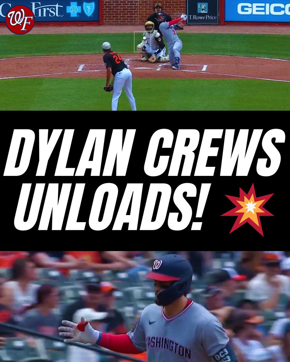 natsfanatics_'s tweet image. Dylan Crews SMOKES his 6th homer of the year — a three-run shot that blows this one wide open! That’s how you silence the crowd in Baltimore 😤 #CrewsControl #NatsBats #LetItFly