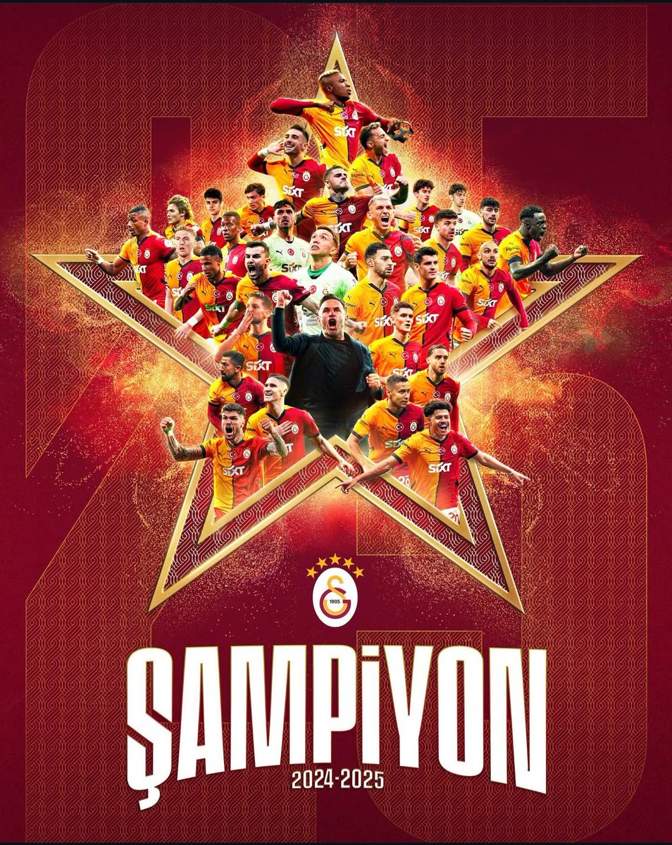 Metin BAYDAR (@metinbaydar63) on Twitter photo Şampiyon Galatasaray teprikler….
#GalatasaraySK #SampiyonGalatasaray Spor Toto Süper Lig 2024-2025 sezonunda, 25. şampiyonluğuna ulaşan <a href="/GalatasaraySK/">#5YıldızlıŞampiyon ⭐️⭐️⭐️⭐️⭐️</a> takımını ve oyuncularını kutluyor, başta teknik direktör Okan Buruk olmak üzere teknik ekibini ve sarı kırmızı renklere gönül Şampiyon Galatasaray teprikler….
#GalatasaraySK #SampiyonGalatasaray Spor Toto Süper Lig 2024-2025 sezonunda, 25. şampiyonluğuna ulaşan <a href="/GalatasaraySK/">#5YıldızlıŞampiyon ⭐️⭐️⭐️⭐️⭐️</a> takımını ve oyuncularını kutluyor, başta teknik direktör Okan Buruk olmak üzere teknik ekibini ve sarı kırmızı renklere gönül