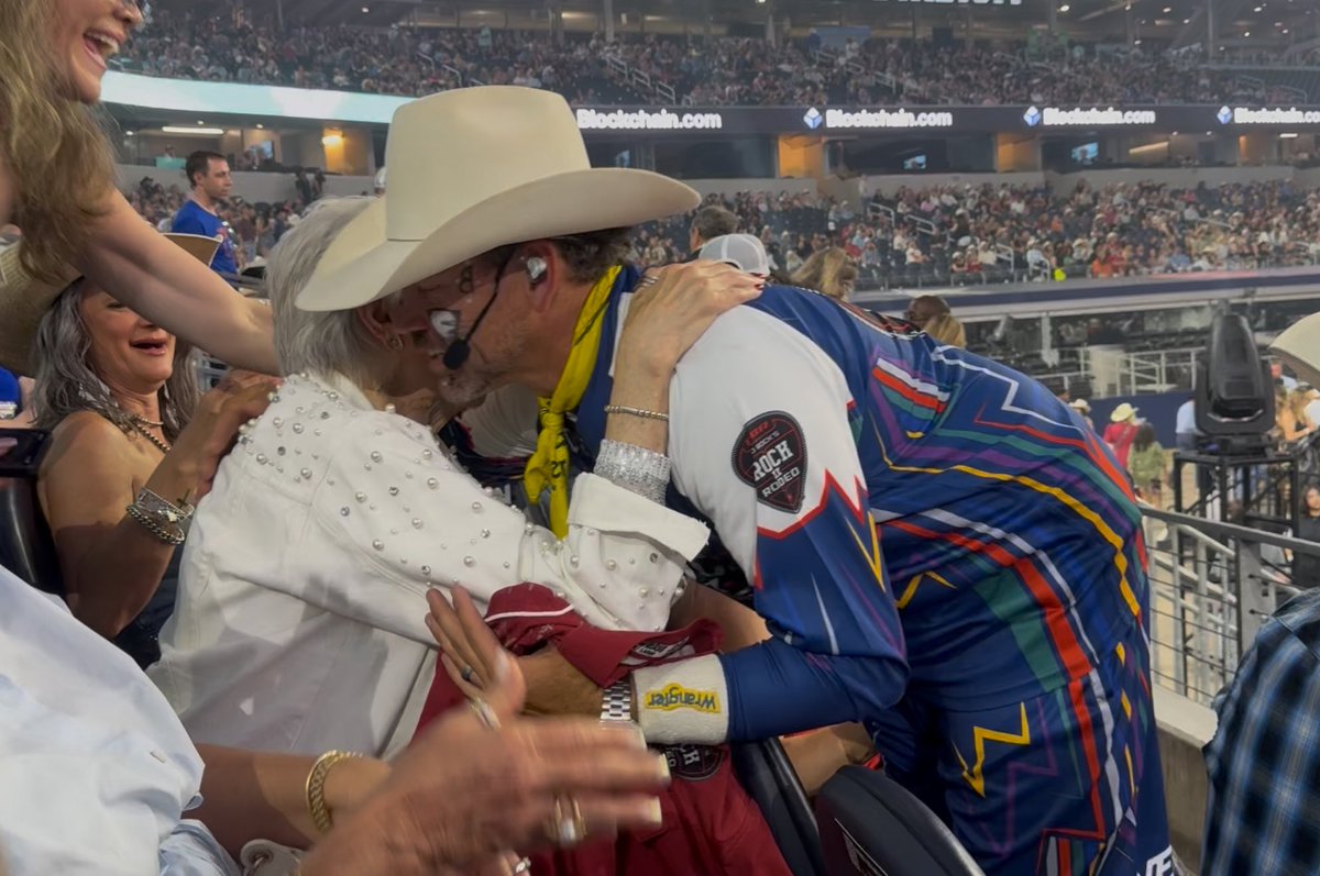 TK_Texas34's tweet photo. It was an epic night thanks to ProRodeo Entertainer, Matt Merritt, giving Memaw the Ultimate Fan Shirt signed by all of the Kid Rock's Rock N Rodeo  team members!!! 💥
Kid Rock, Parker McCollum, a message from #47, Donald J. TRUMP!!! 🇺🇸 And an added treat for Robert, UFC’s Donald “Cowboy” Cerrone was right below us for the event.

As far as Nita Margaret is concerned, she feels great and is living her BEST LIFE! She has been diagnosed w a very rare type of Non-Hodgkins Lymphoma and Wednesday she begins an antibody treatment w a mild chemo agent; zero harsh side effects are anticipated. She welcomes all of your love and prayers but does NOT want ANYONE feeling sorry for her and treating her like she’s sick! 🤣
Ca-—er picked the wrong woman!!! 
💪🏽💥💪🏽

PS: She would LOVE for KID ROCK to stop by the bar so she can buy him a drink or two before he leaves Texas.
🍻🥃🍻