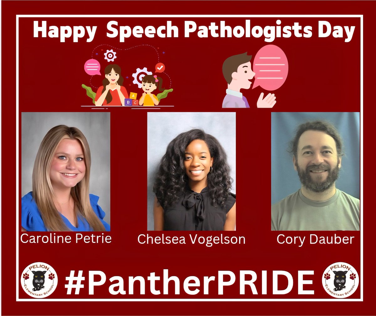 Pelion Elementary (@pes_panthernews) on Twitter photo Attention PES Family. Friday was National Speech Pathologists Day and we wanted to give a huge #PantherPRIDE shoutout to our three wonderful SLPs. They are awesome! WE LOVE YOU! #WinTheDay <a href="/principalgerald/">Francina</a> <a href="/ShirleyWaldy/">Shirley Waldy</a> <a href="/DeanneRicard/">Deanne Ricard</a> Attention PES Family. Friday was National Speech Pathologists Day and we wanted to give a huge #PantherPRIDE shoutout to our three wonderful SLPs. They are awesome! WE LOVE YOU! #WinTheDay <a href="/principalgerald/">Francina</a> <a href="/ShirleyWaldy/">Shirley Waldy</a> <a href="/DeanneRicard/">Deanne Ricard</a>