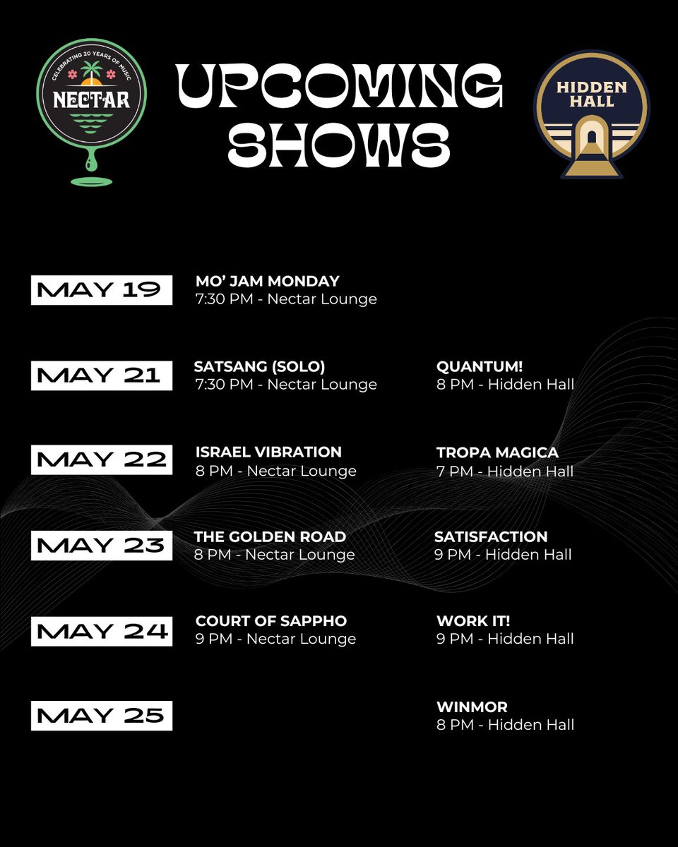 🔜 at Hidden Hall and Nectar ‼️ Get tickets for this week at hiddenhall.com!